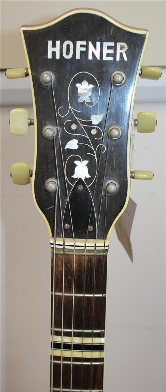 A cherry red Hofner Verithin semi-acoustic electric guitar, c.1964,